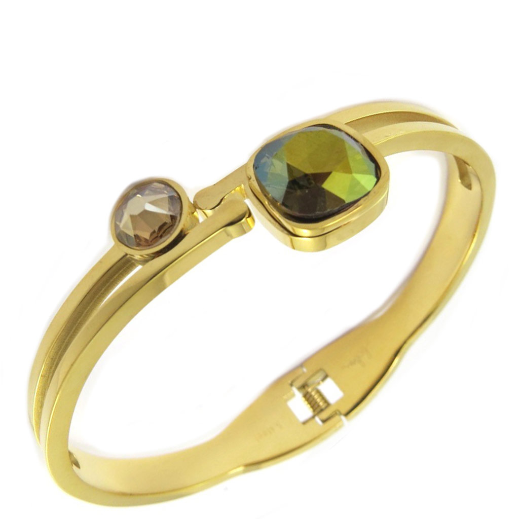 Bracelet artisanal acier \'Bohème\' marron vert doré - [P4113]