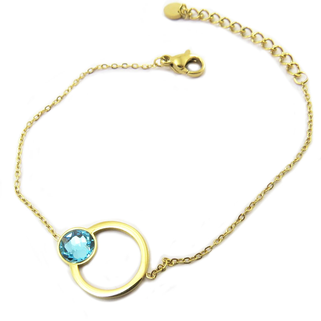 Bracelet artisanal acier \'Bohème\' aquamarine doré - [P4122]