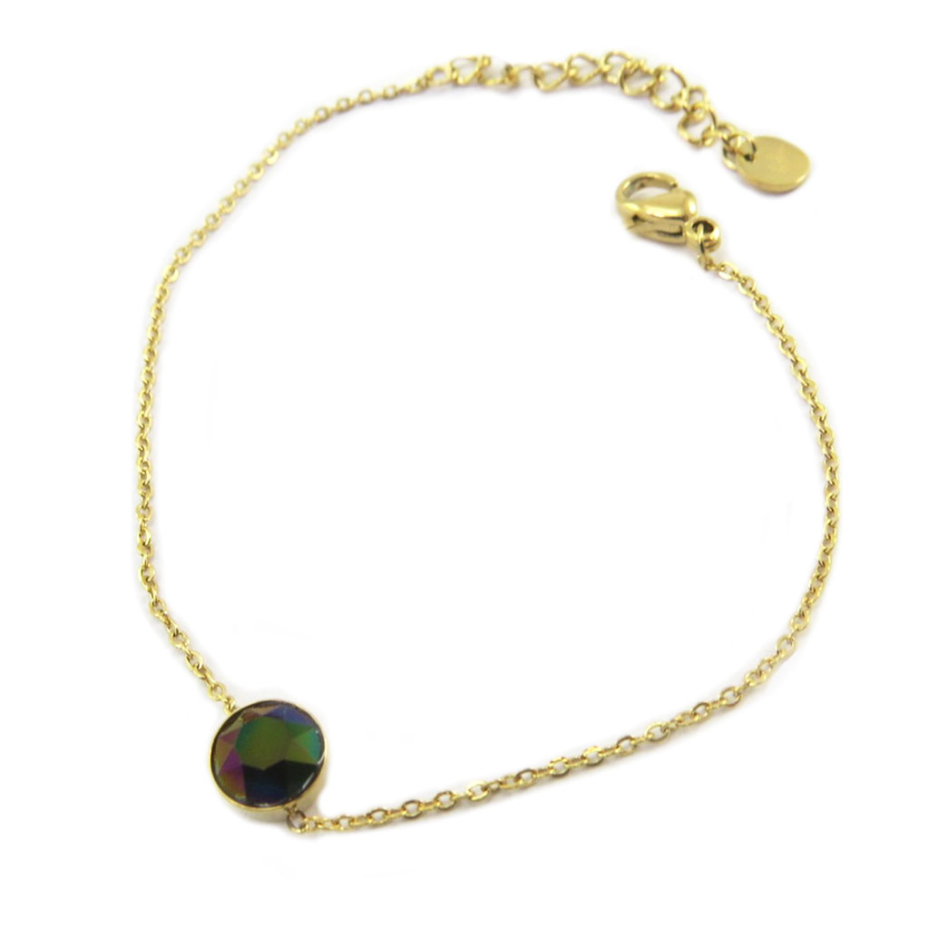Bracelet artisanal acier \'Bohème\' violet vert doré - 6 mm - [P4126]
