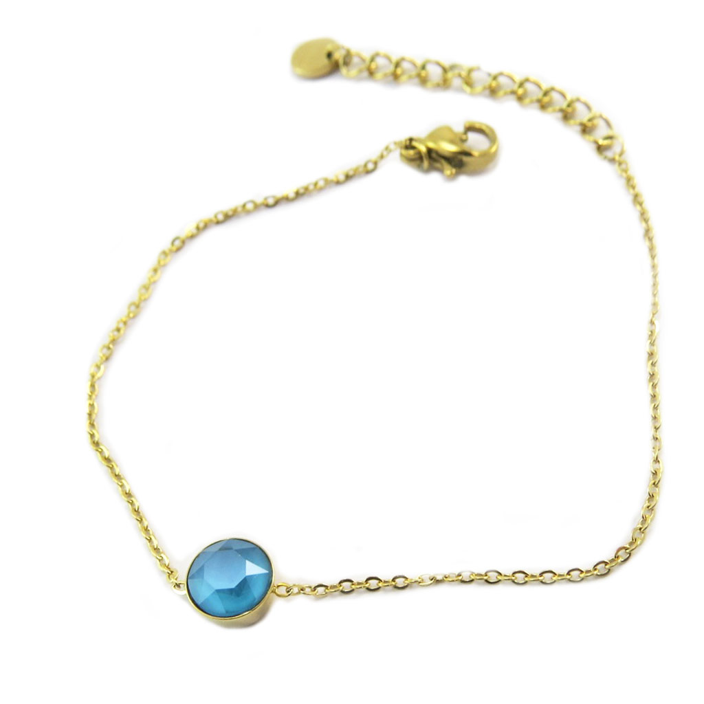 Bracelet artisanal acier \'Bohème\' bleu doré - 6 mm - [P4128]