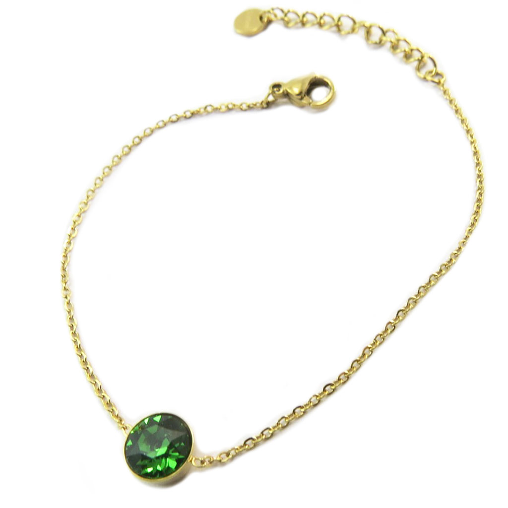 Bracelet artisanal acier \'Bohème\' vert doré - 6 mm - [P4129]