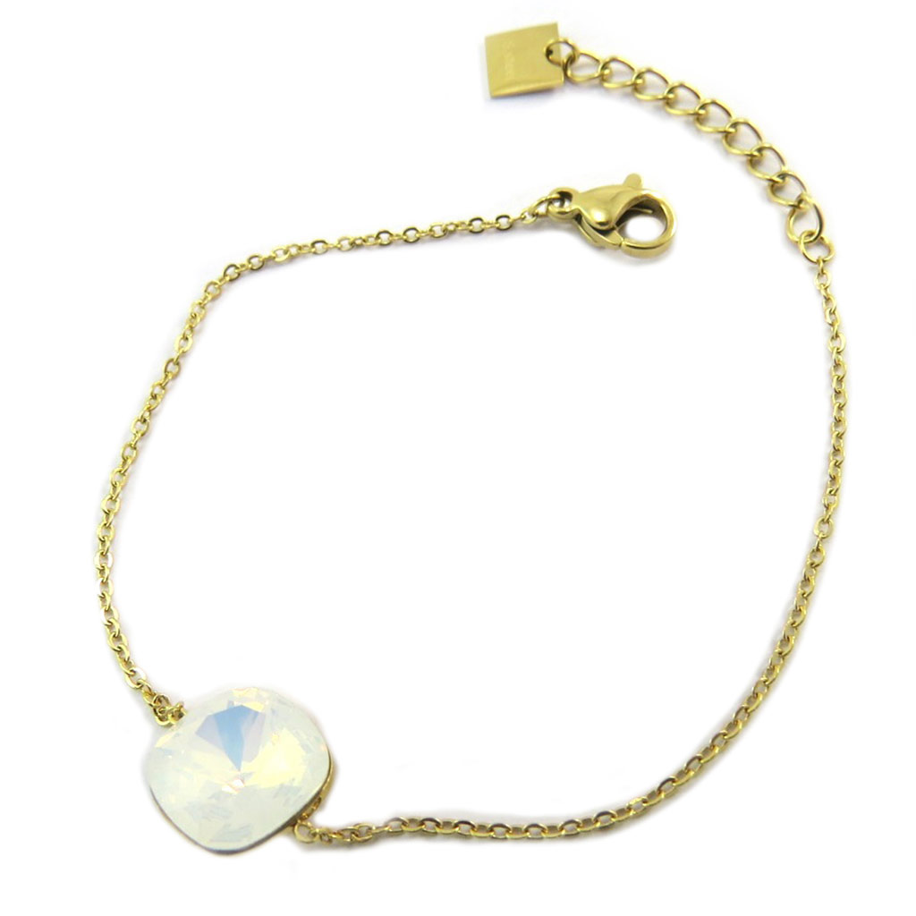 Bracelet artisanal acier \'Bohème\' blanc boréal doré - 10 mm - [P4130]