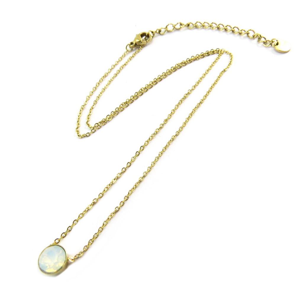 Collier artisanal acier \'Bohème\' blanc boréal doré - 6 mm - [P4140]