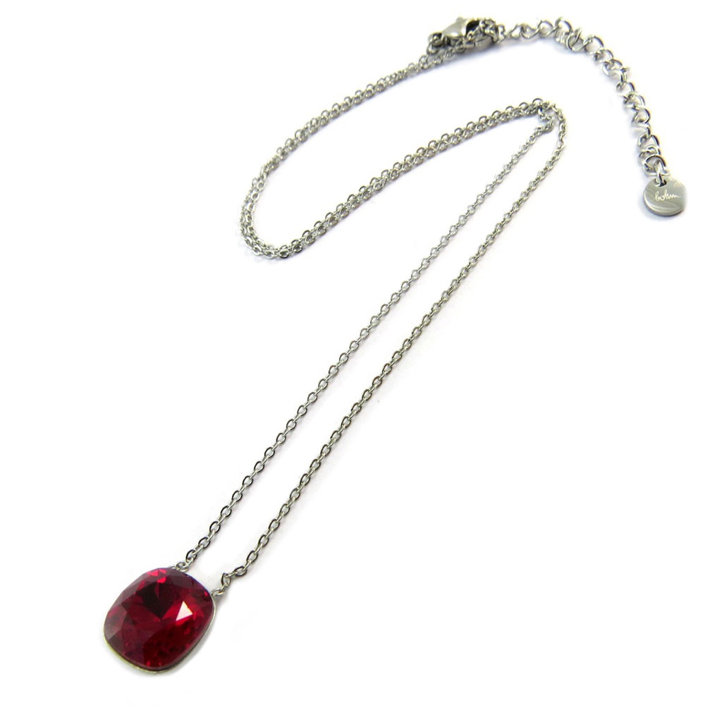 Collier artisanal acier \'Bohème\' rouge argenté - 10 mm - [P4142]
