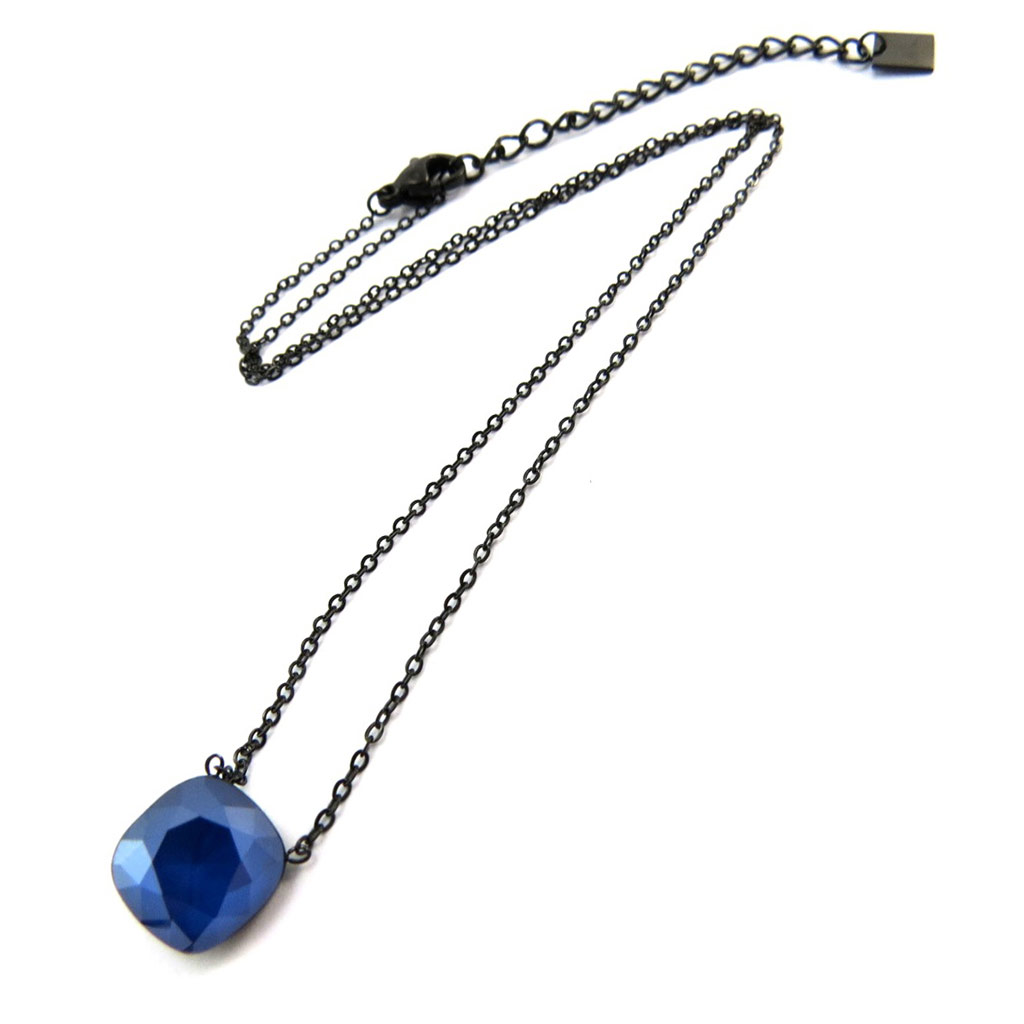 Collier artisanal acier \'Bohème\' bleu noir - 10 mm - [P4143]