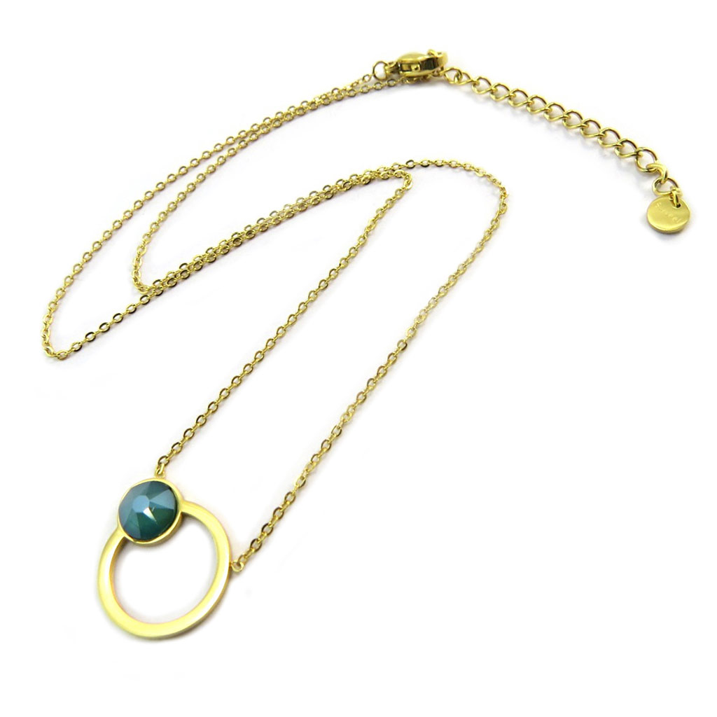 Collier artisanal acier \'Bohème\' vert doré - 15x13 mm - [P4146]