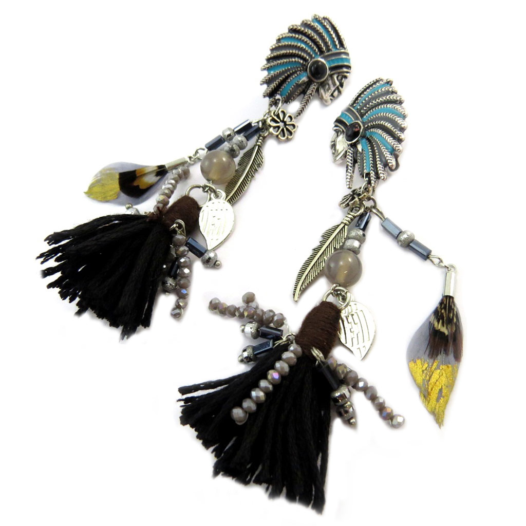 Clips Créateur \'Navajos\' noir turquoise argenté - 95x22 cm - [P4251]
