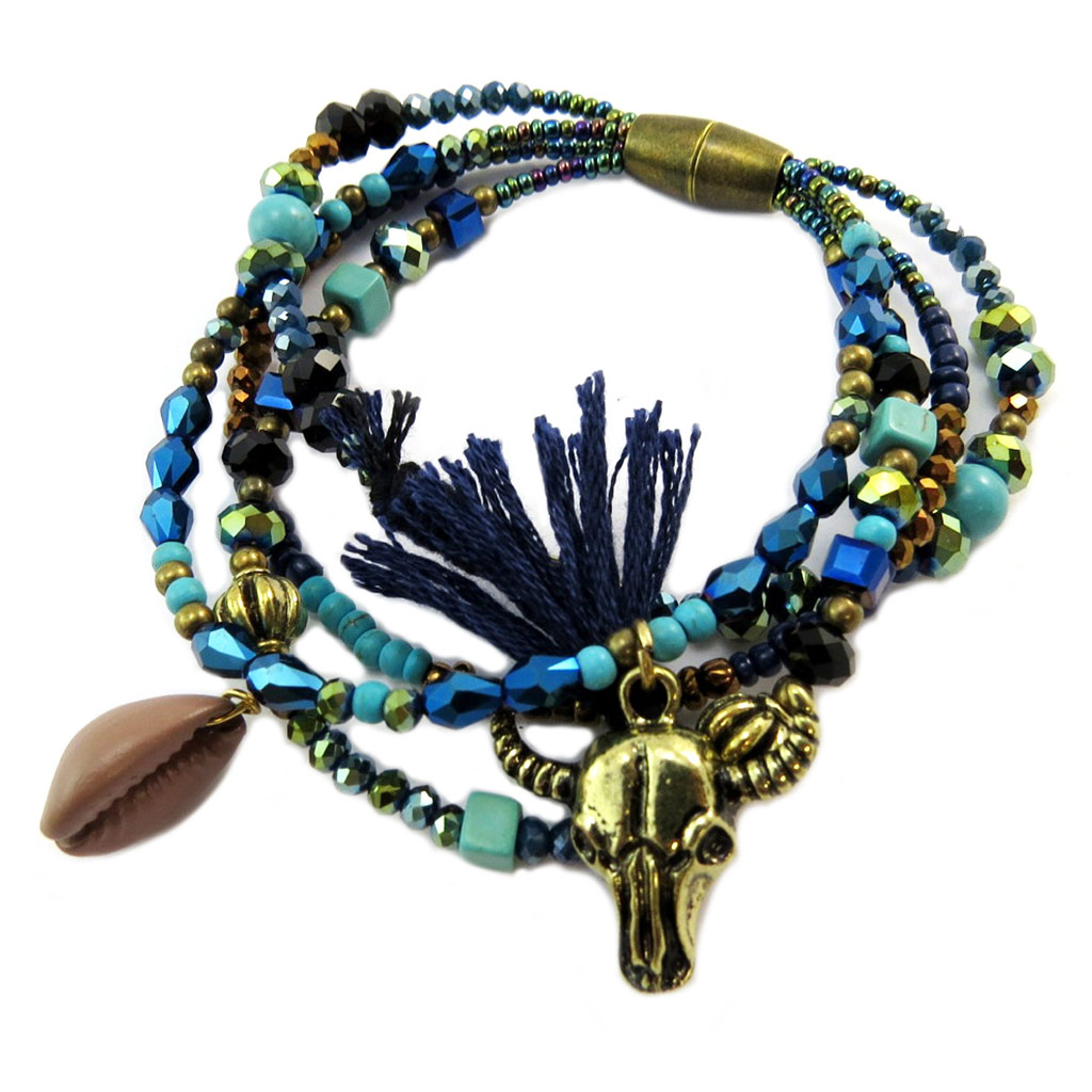 Bracelet ethnique \'Navajos\' bleu turquoise doré - [P4274]