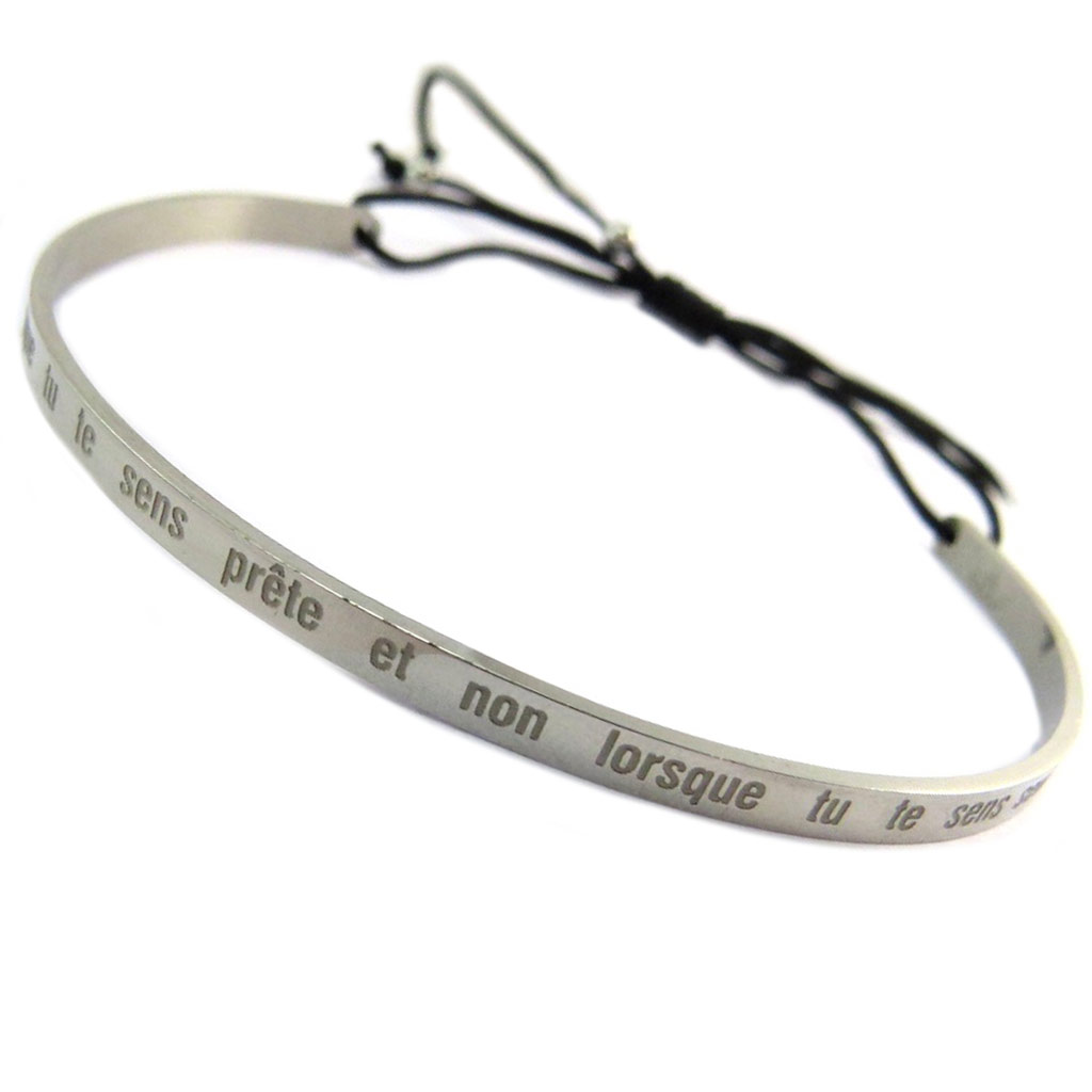 Bracelet acier \'Messages\' (Aime lorsque tu te sens prête et non lorsque tu te sens seule) argenté - 3 mm - [P4285]