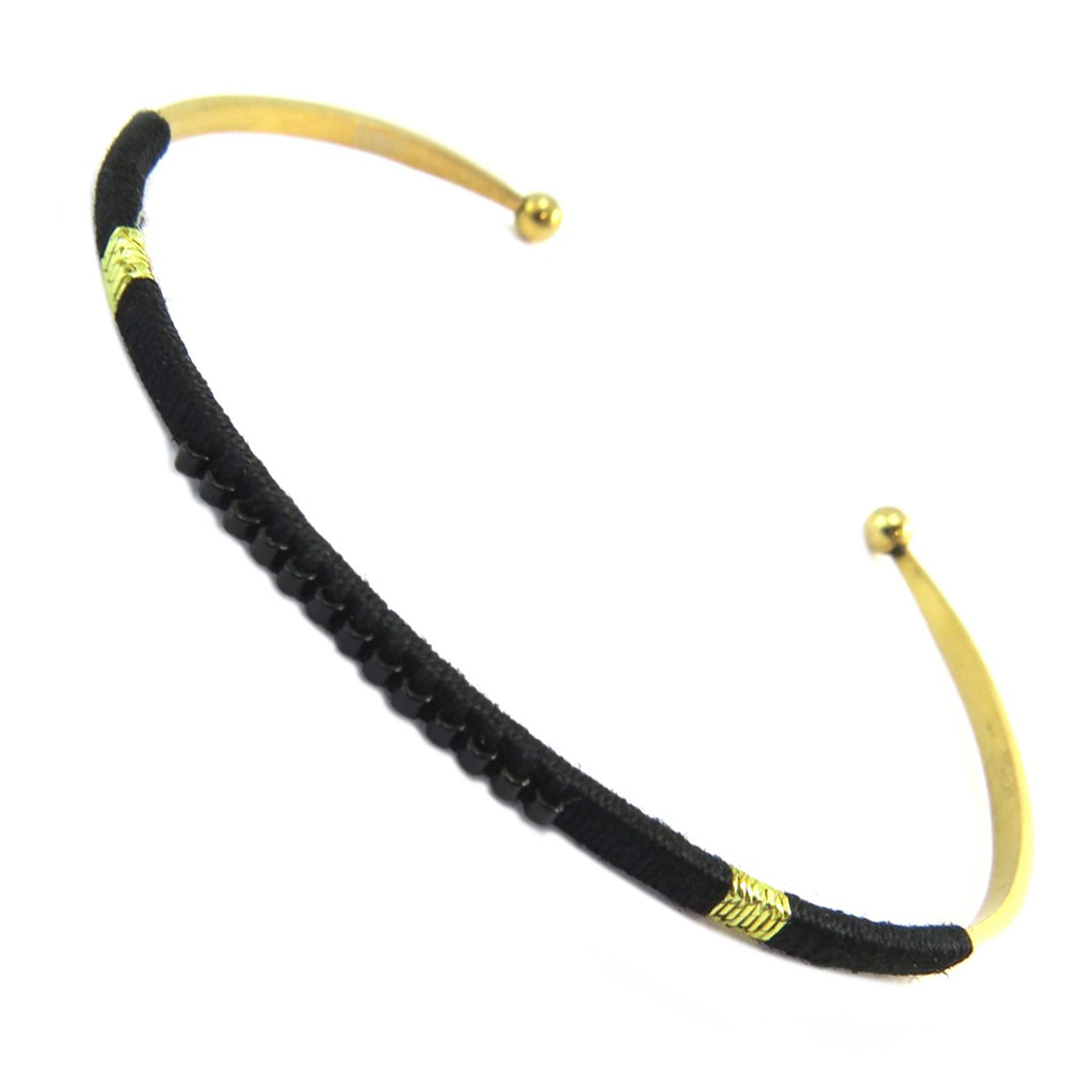Bracelet acier \'Navajos\' noir doré - 2 mm - [P4288]