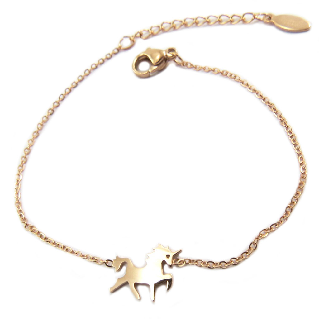 Bracelet acier \'Licorne My Unicorn\' doré rosé (gold pink) - 12x10 mm - [P4293]