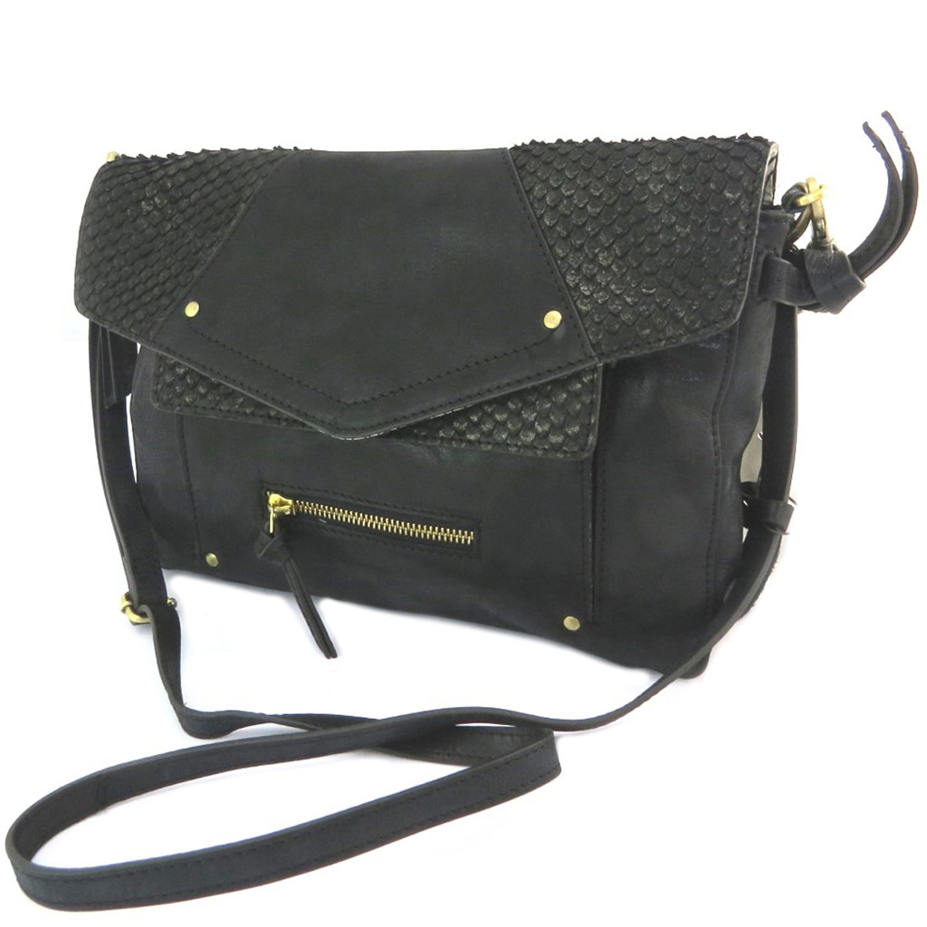 Sac cuir \'Anaik\' noir reptile - 32x21x55 cm - [P4325]