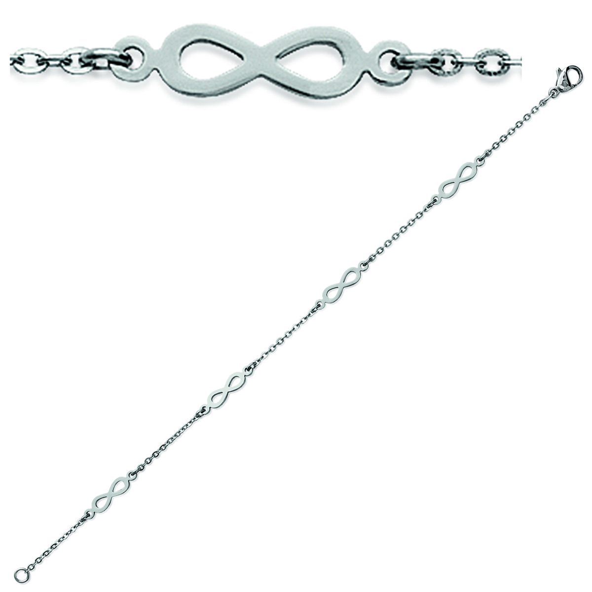 Bracelet créateur \'Infini\' gris argenté - 18 cm 15x4 mm - [P4350]