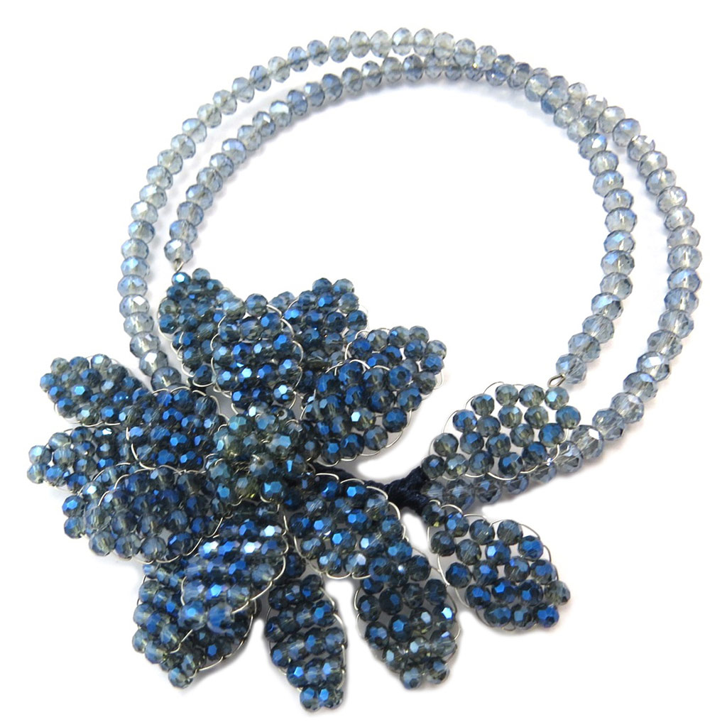 Collier artisanal \'Callas\' bleu gris - 105x75 cm - [P4411]
