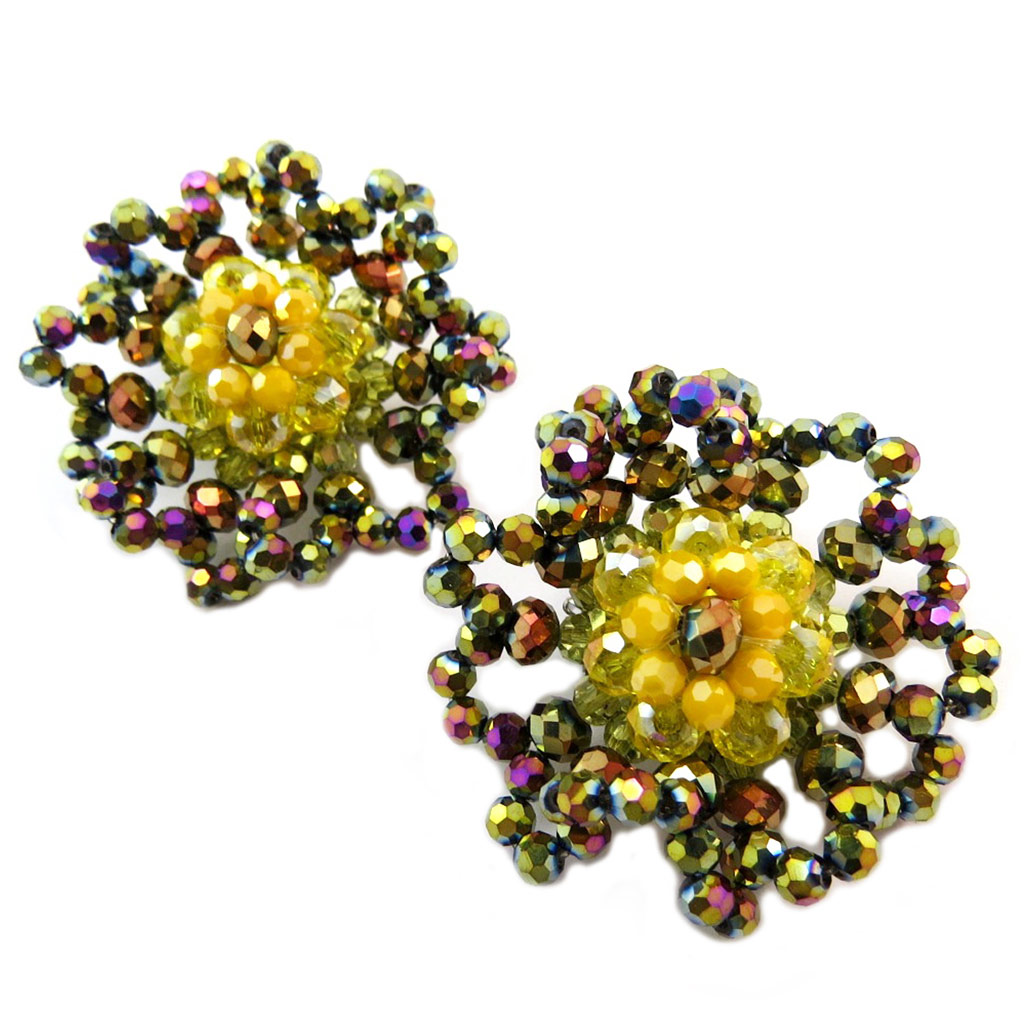 Clips d\'oreilles artisanales \'Callas\' jaune vert - 45 cm - [P4429]
