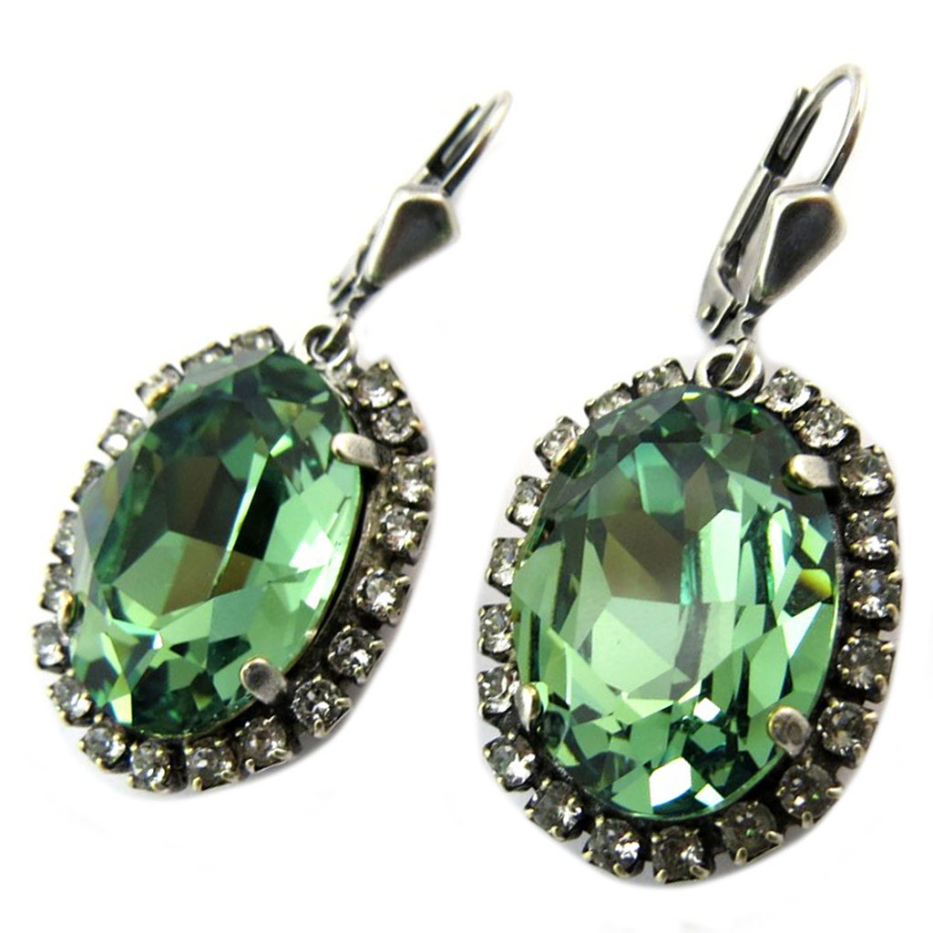 Dormeuses artisanales \'Tsarine\' vert érinite argenté - 22x17 mm - [P4459]
