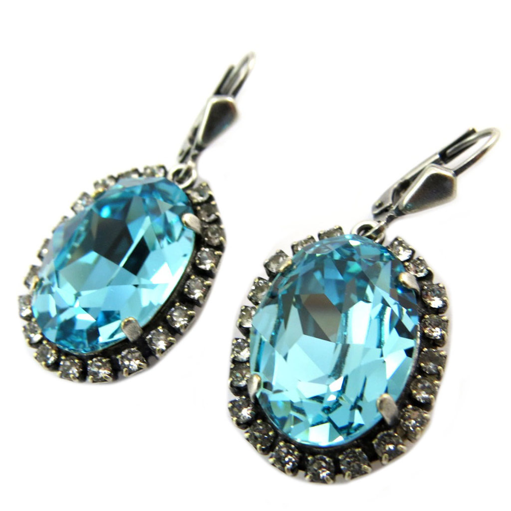 Dormeuses artisanales \'Tsarine\' turquoise clair argenté - 22x17 mm - [P4462]