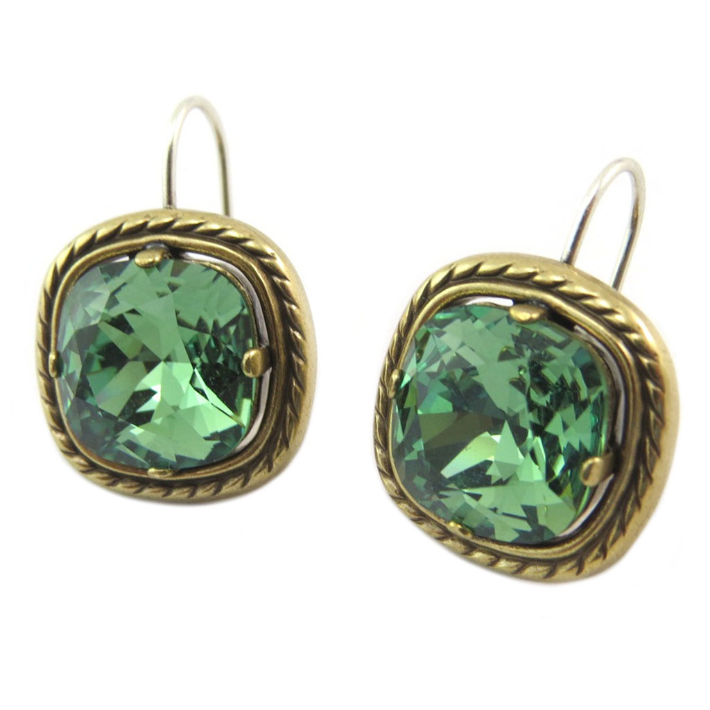 Boucles d\'oreilles artisanales \'Tsarine\' vert érinite doré - 18x18 mm - [P4466]