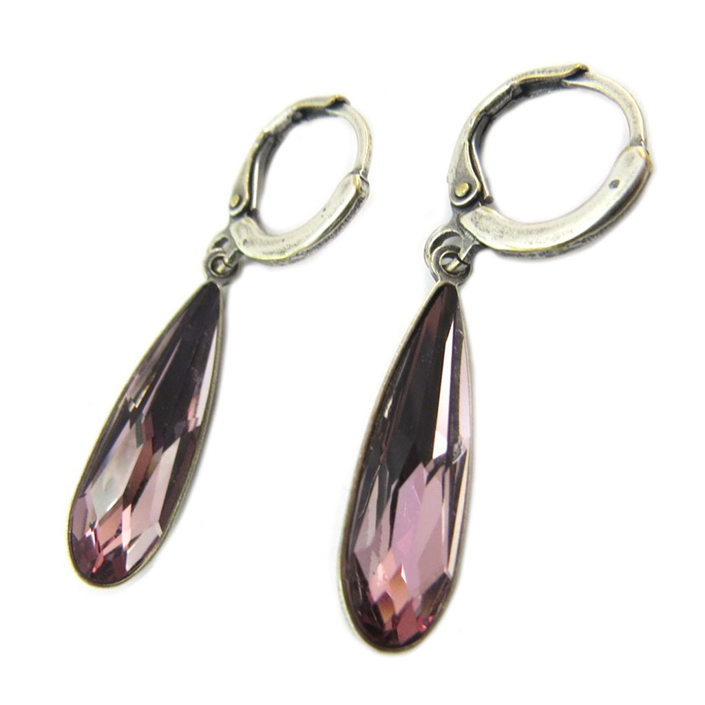 Dormeuses artisanales \'Tsarine\' vieux rose argenté - 20x6 mm - [P4475]