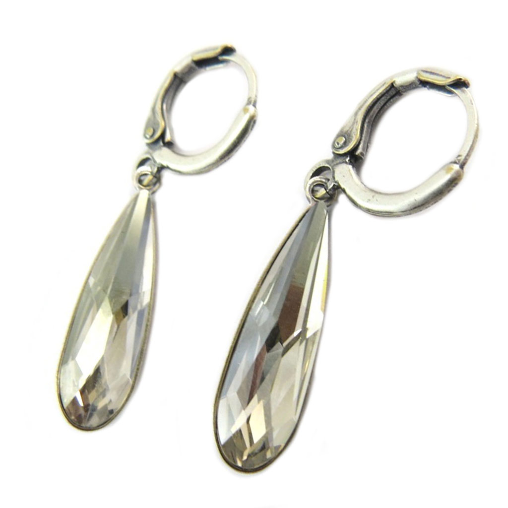 Dormeuses artisanales \'Tsarine\' gris argenté - 20x6 mm - [P4476]