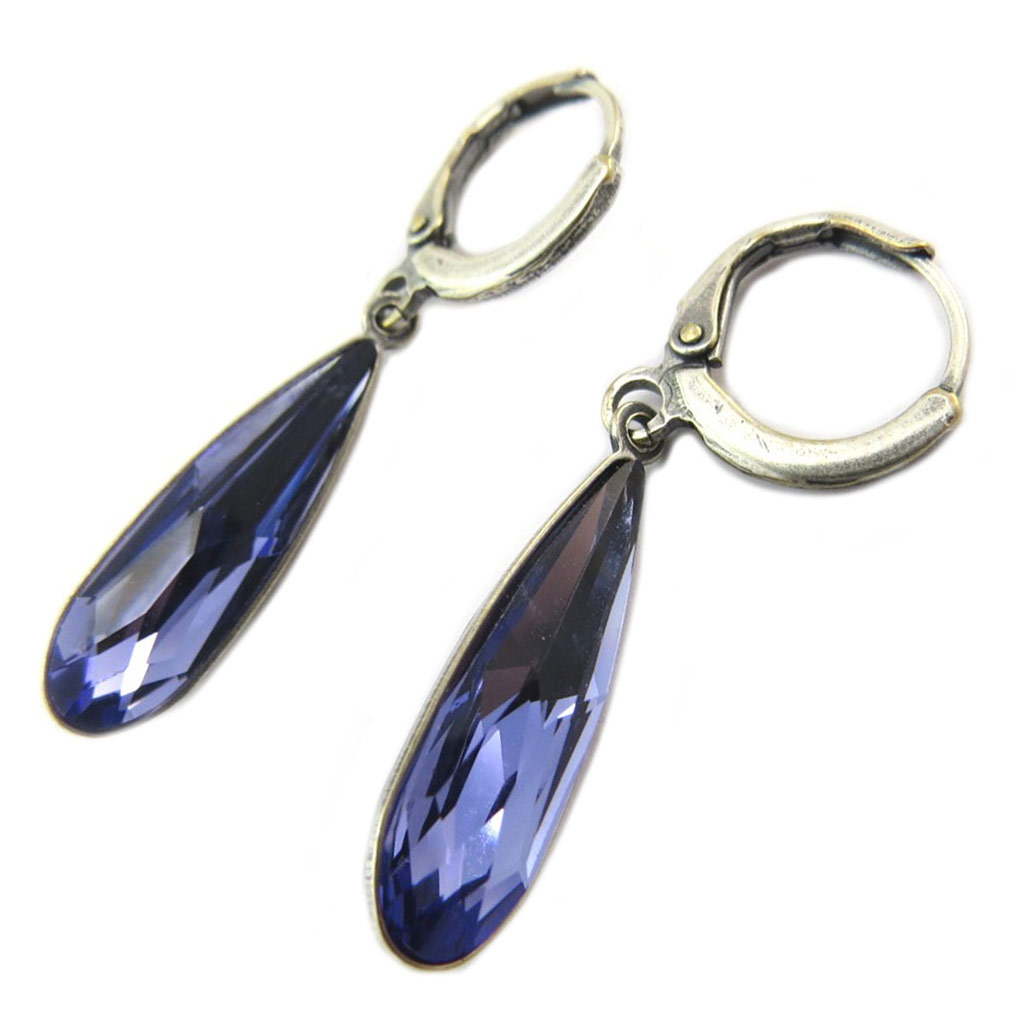Dormeuses artisanales \'Tsarine\' violet tanzanite argenté - 20x6 mm - [P4477]