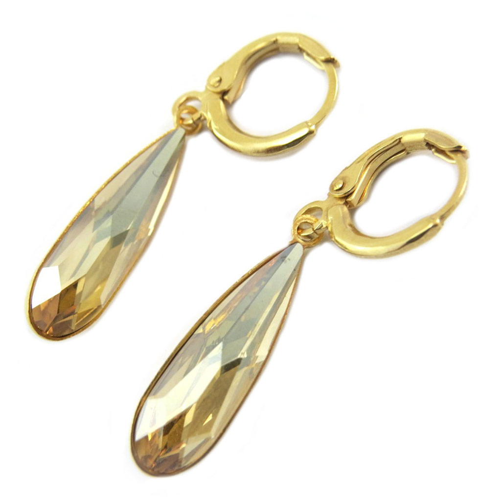 Dormeuses artisanales \'Tsarine\' doré fumé doré - 20x6 mm - [P4478]