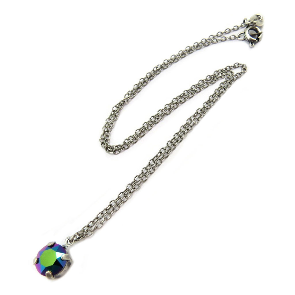 Collier artisanal \'Tsarine\' vert scarabée argenté - 8 mm - [P4507]