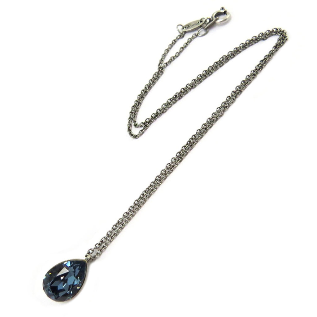 Collier artisanal \'Tsarine\' bleu denim argenté - 15x10 mm - [P4517]