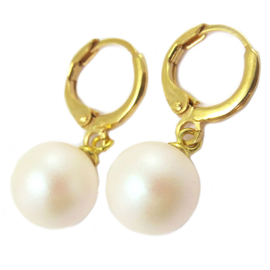 Dormeuses artisanales \'Tsarine\' blanc neige doré - 10 mm - [P4527]