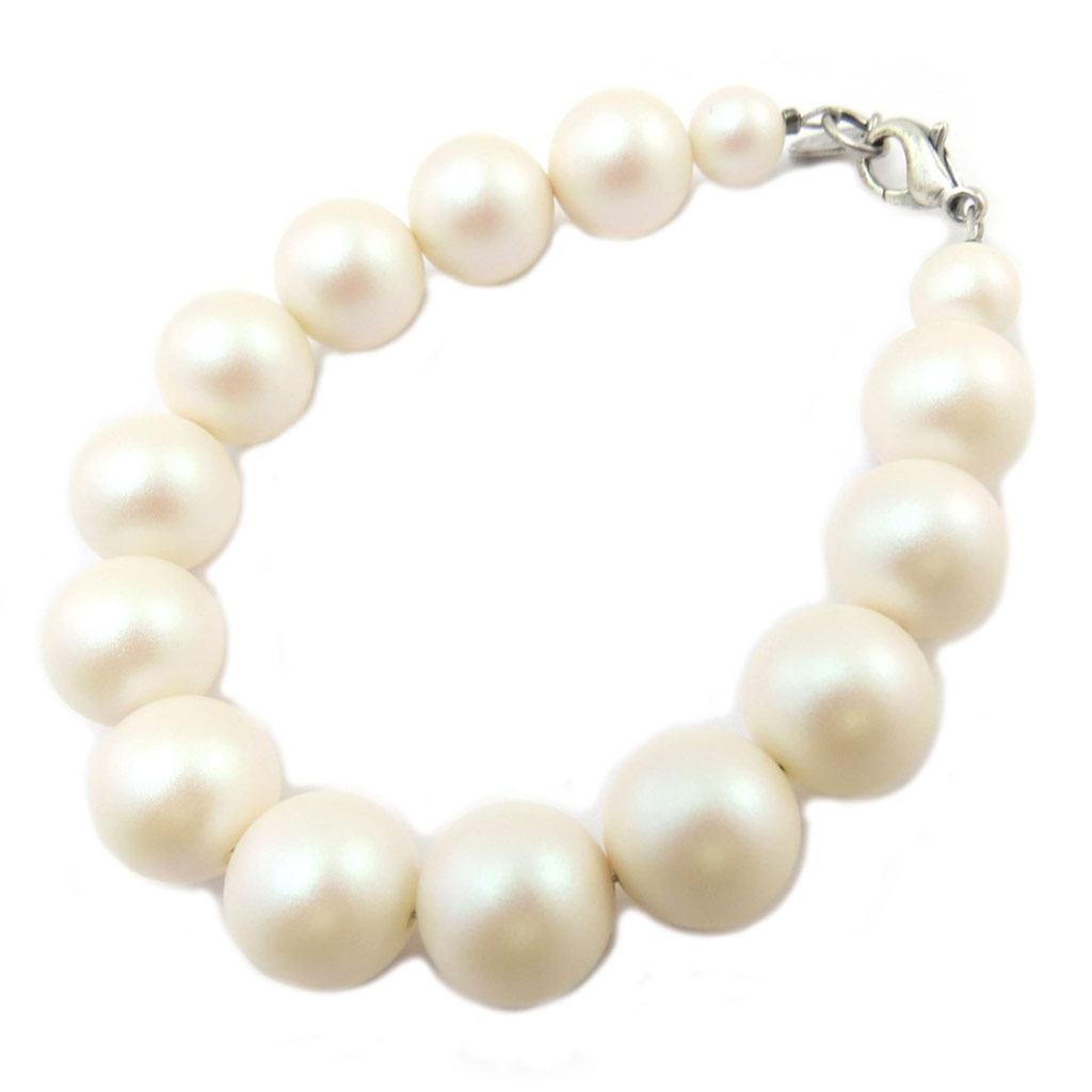 Bracelet artisanal \'Tsarine\' perles blanc neige argenté - 19 cm 12 mm - [P4538]