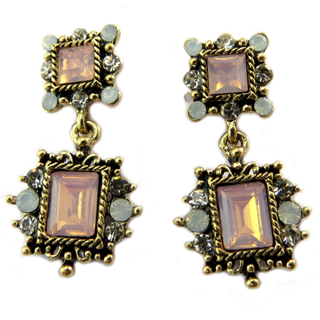 Boucles Créateur \'Sissi\' rose blanc doré - 33x17 mm - [P4559]