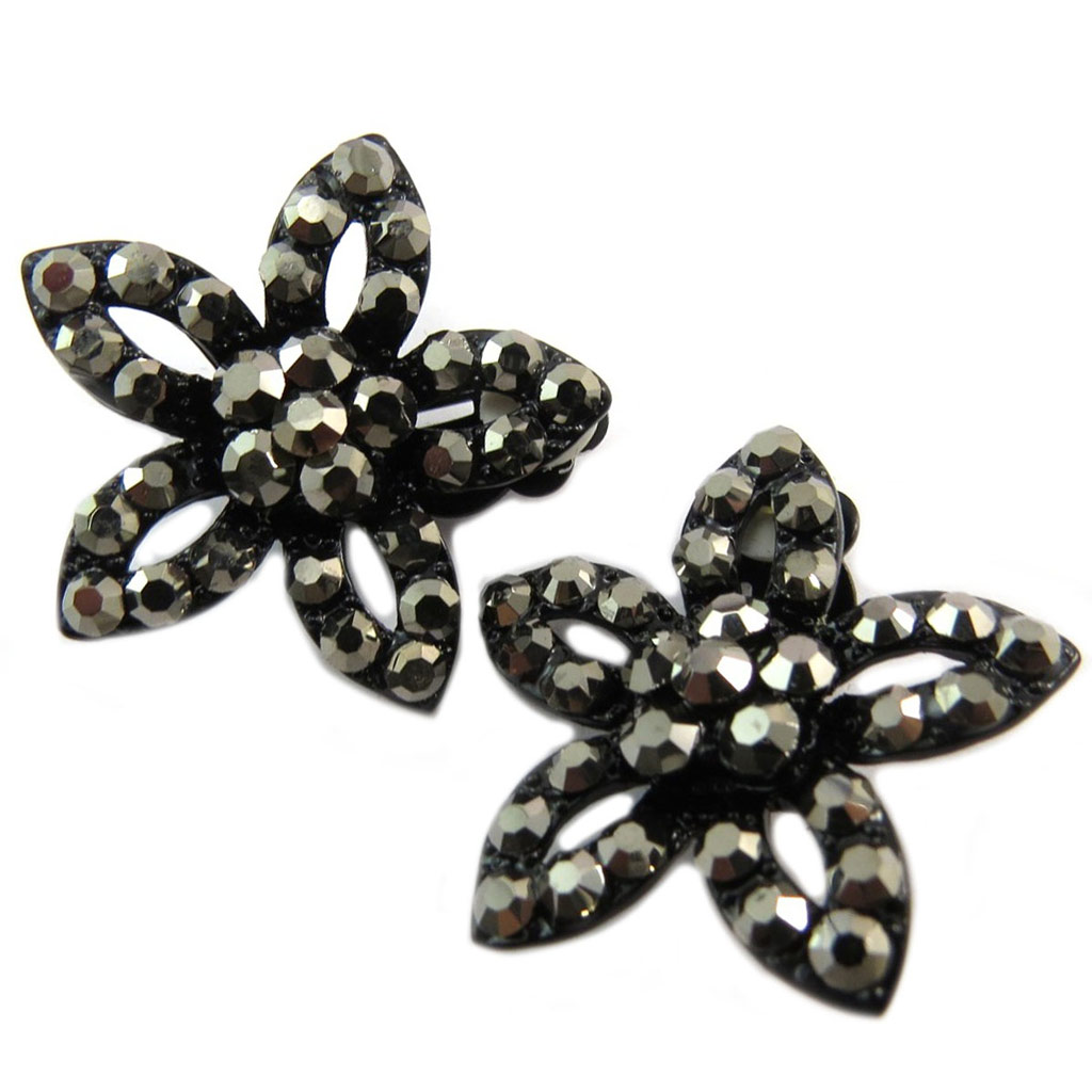 Clips Créateur \'Sissi\' gris noir (fleurs) -  35x35 mm - [P4615]