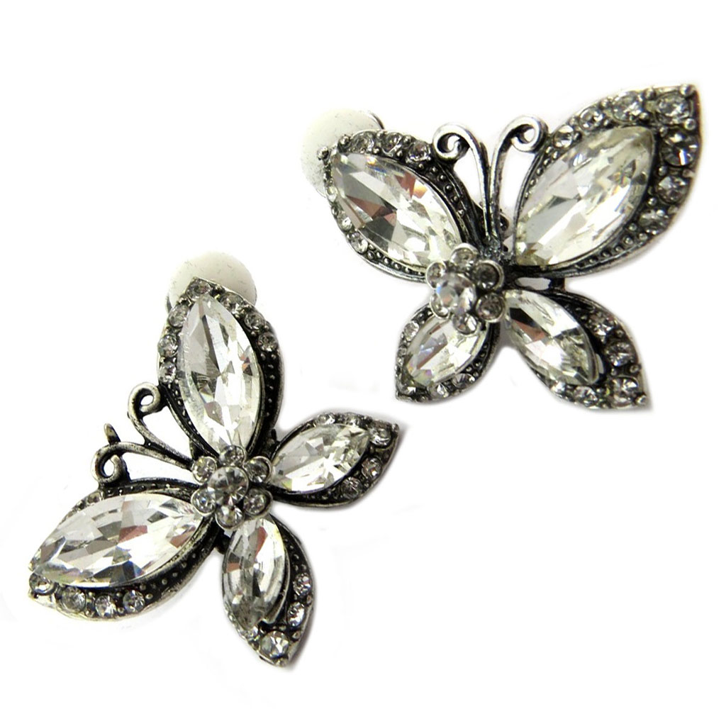 Clips Créateur \'Sissi\' blanc argenté (papillons) -  35x35 mm - [P4648]