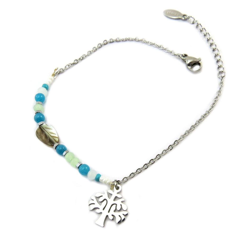 Bracelet acier \'Arbre de Vie\' bleu argenté  - [P4906]