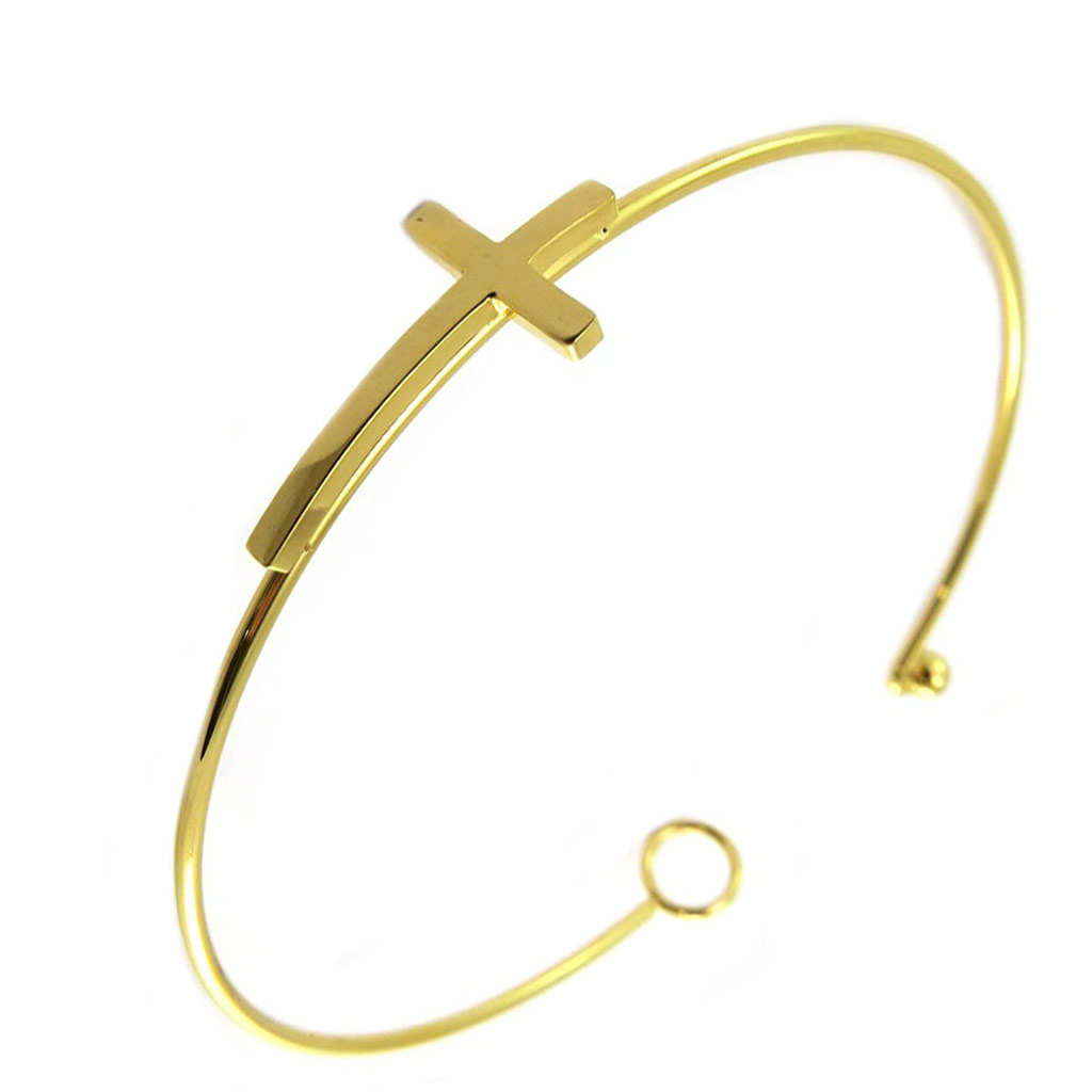 Bracelet acier \'Croix\' doré - 23x12 mm - [P5076]