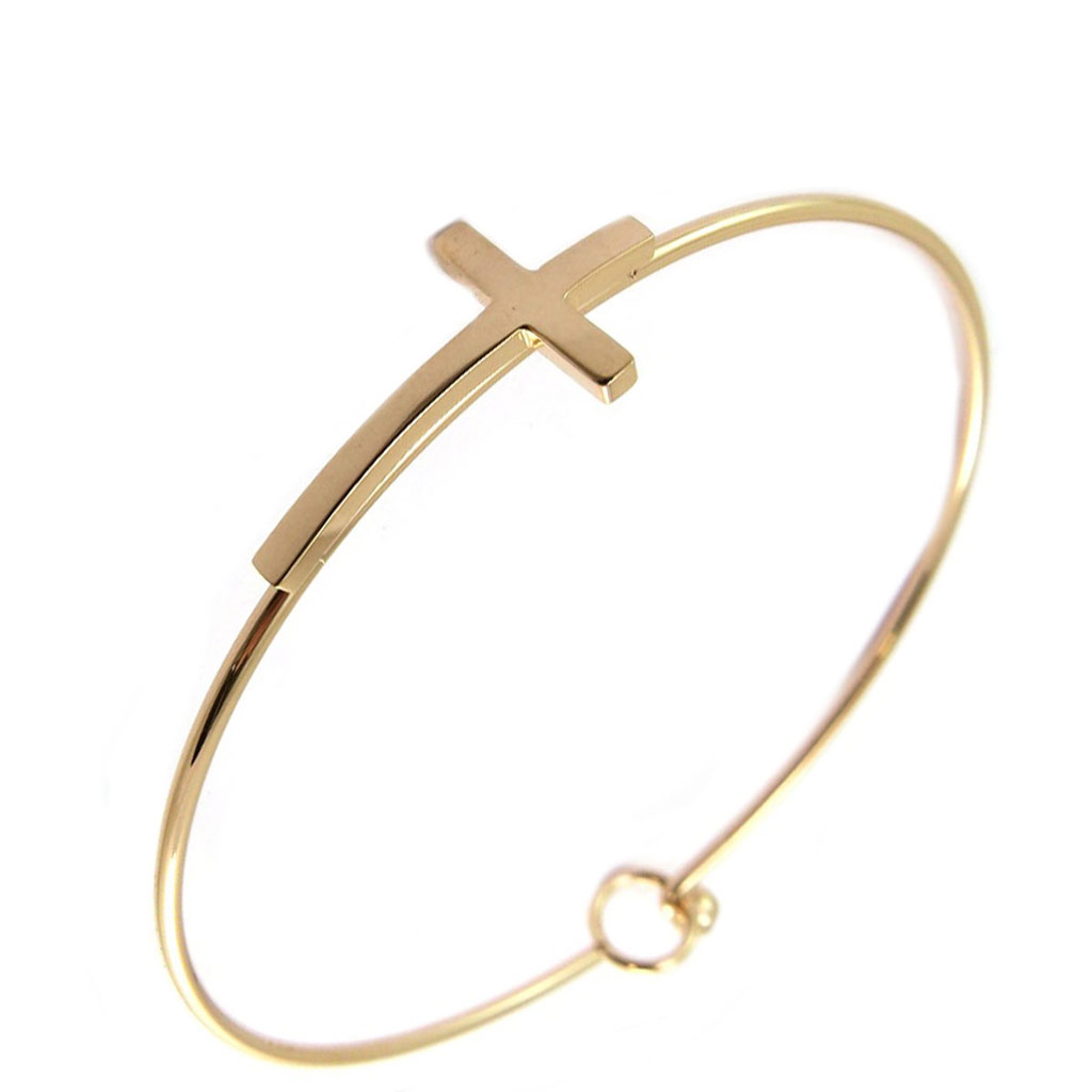 Bracelet acier \'Croix\' doré rosé (gold pink) - 23x12 mm - [P5077]