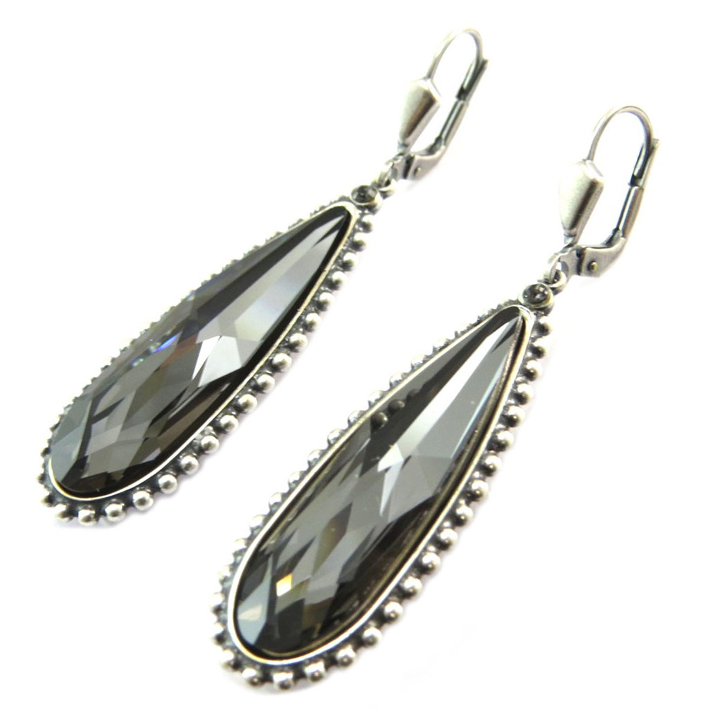 Dormeuses artisanales \'Tsarine\' gris argenté - 35x12 mm - [P5126]
