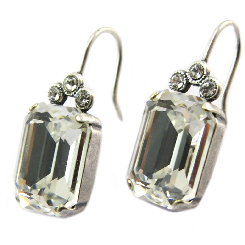 Boucles d\'oreilles artisanales \'Tsarine\' blanc cristal argenté - 19x10 mm - [P5127]