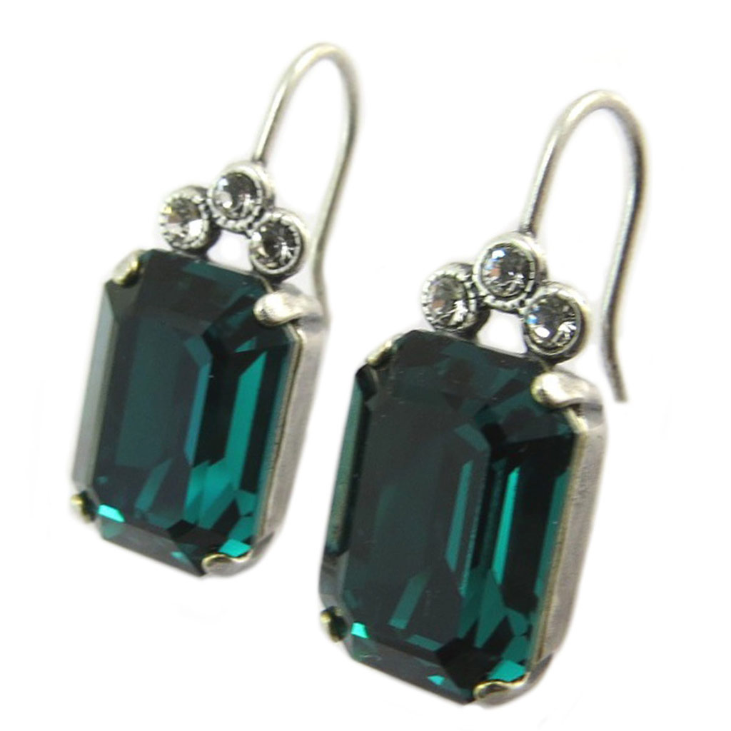 Boucles d\'oreilles artisanales \'Tsarine\' vert émeraude argenté - 19x10 mm - [P5129]