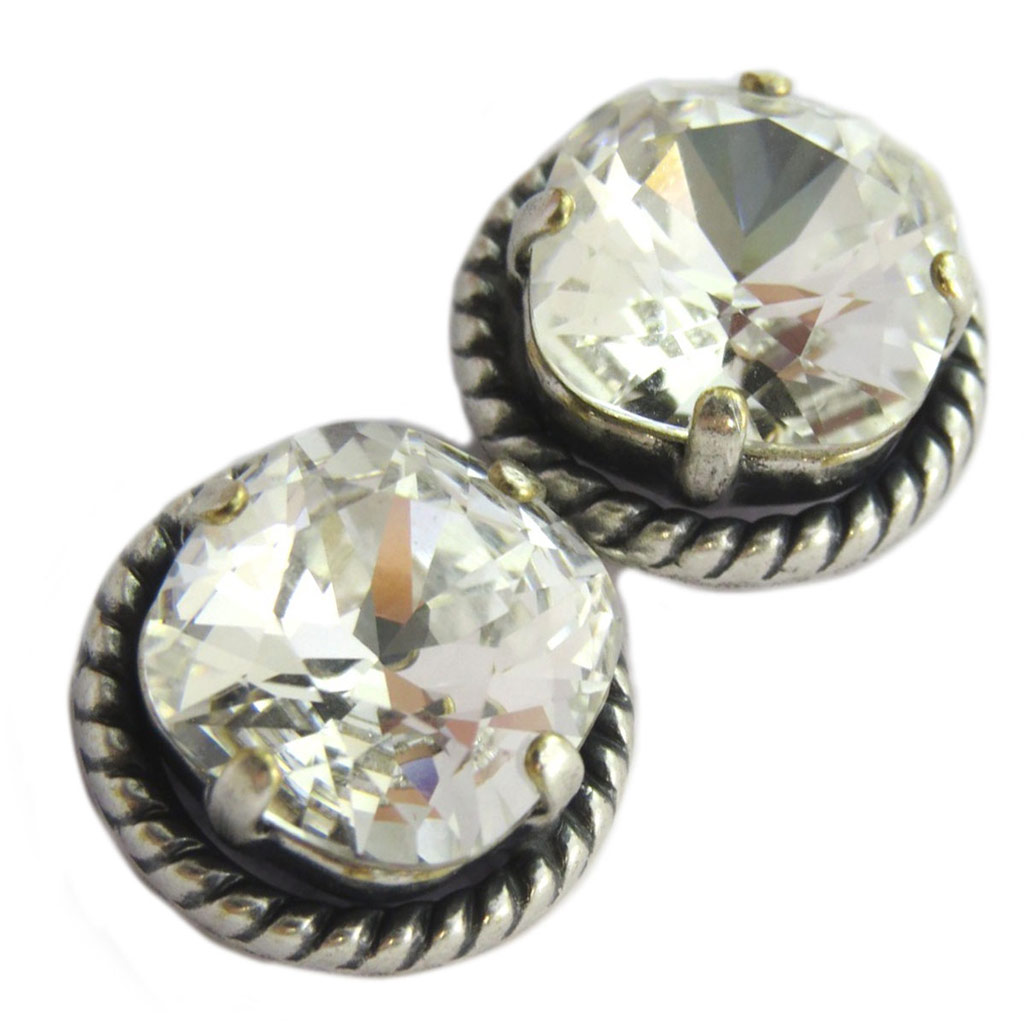 Boucles d\'oreilles artisanales \'Tsarine\' blanc cristal argenté - 12 mm - [P5132]