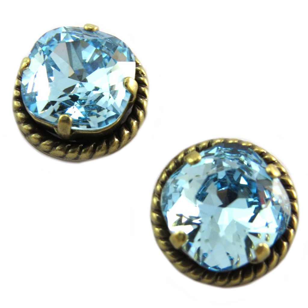 Boucles d\'oreilles artisanales \'Tsarine\' turquoise aquamarine doré - 12 mm - [P5136]