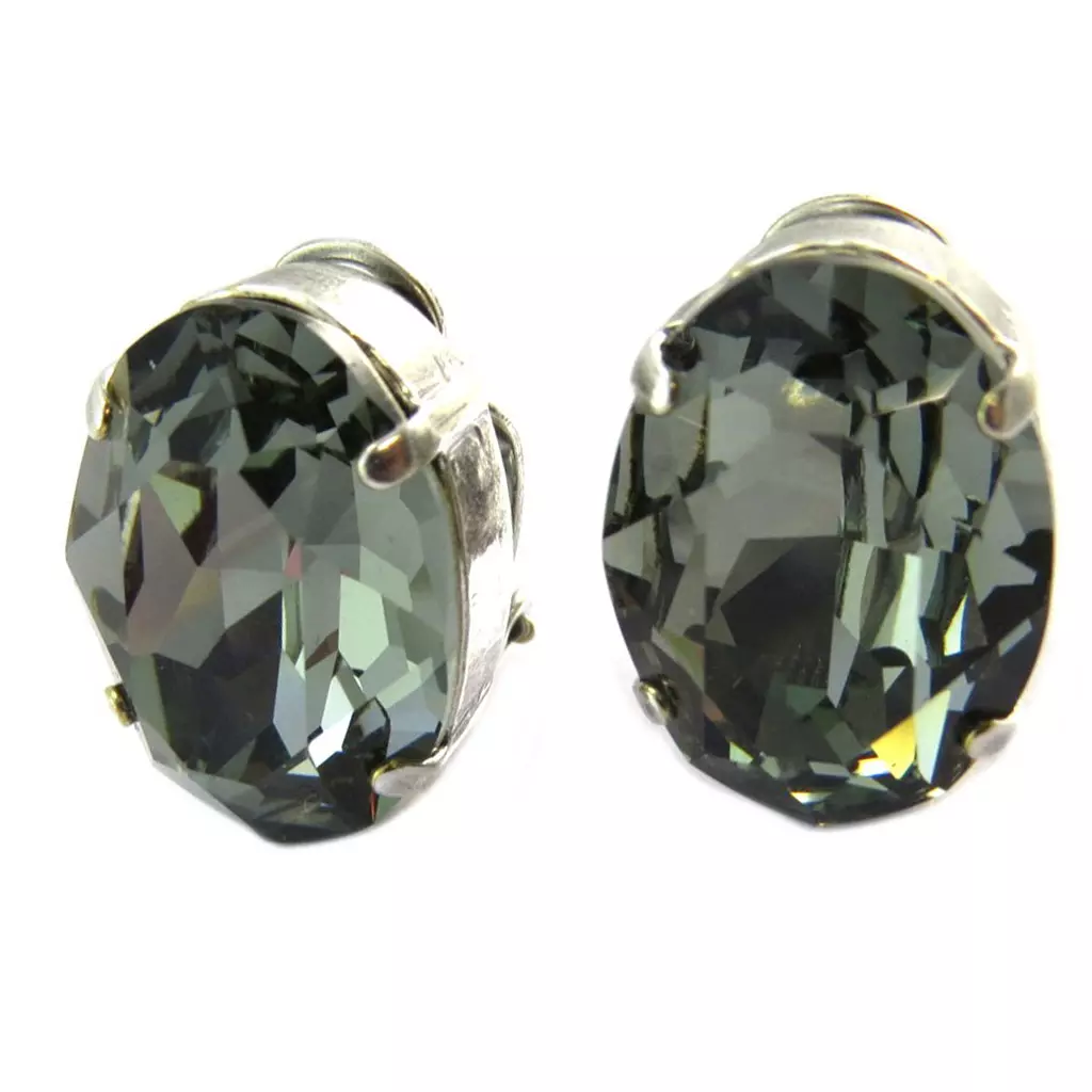 les trésors de lily Clips d'oreilles artisanales 'Tsarine' gris fumé argenté 18x13 mm [P5151]