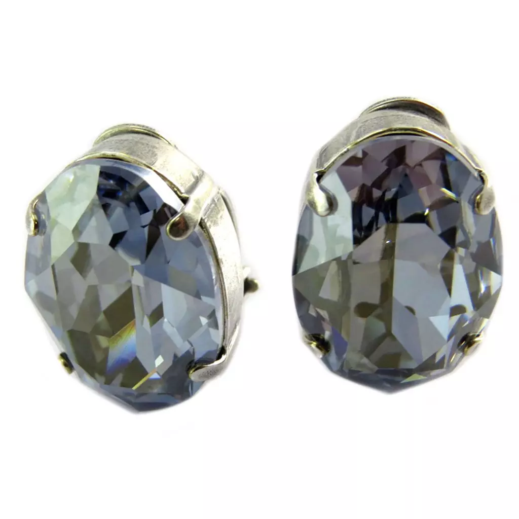 les trésors de lily Clips d'oreilles artisanales 'Tsarine' gris bleu argenté 18x13 mm [P5154]