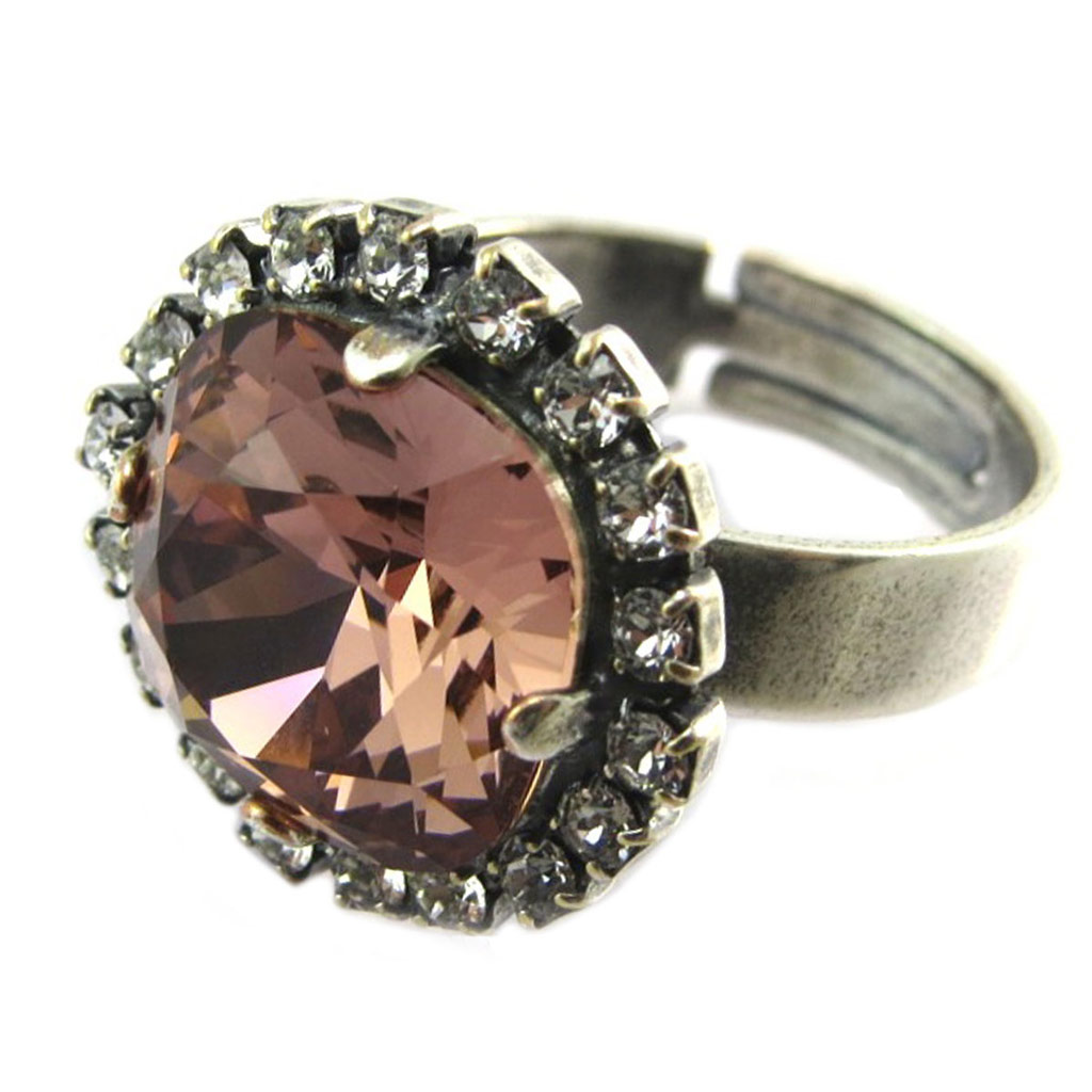 Bague artisanale \'Tsarine\' rose poudré argenté - 17 mm - [P5183]