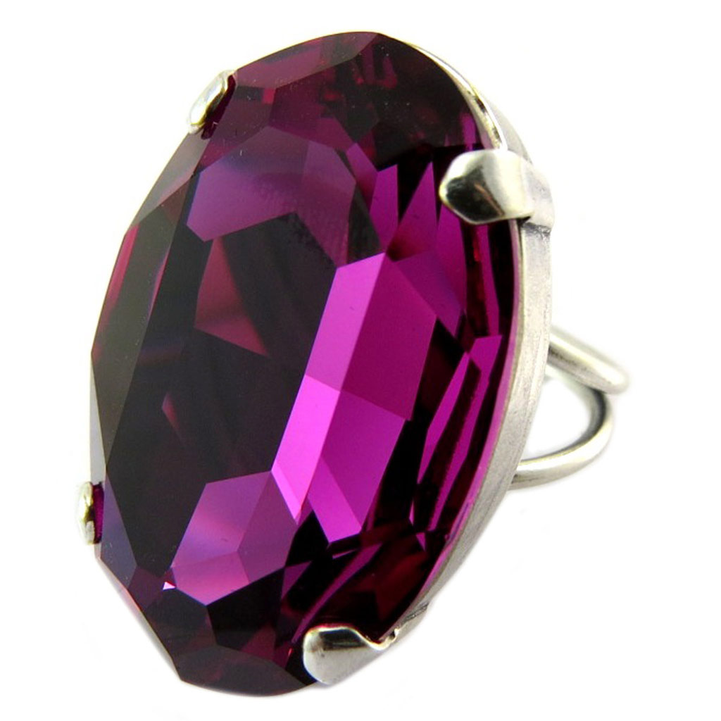 Bague artisanale \'Tsarine\' rose fuschia argenté - 30x21 mm - [P5197]