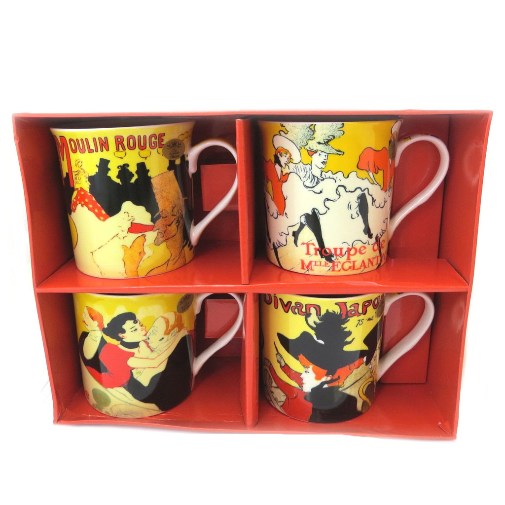 Coffret cadeau mugs porcelaine \'Toulouse Lautrec\' Moulin Rouge (4 mugs) - 85x85 mm - [P5210]
