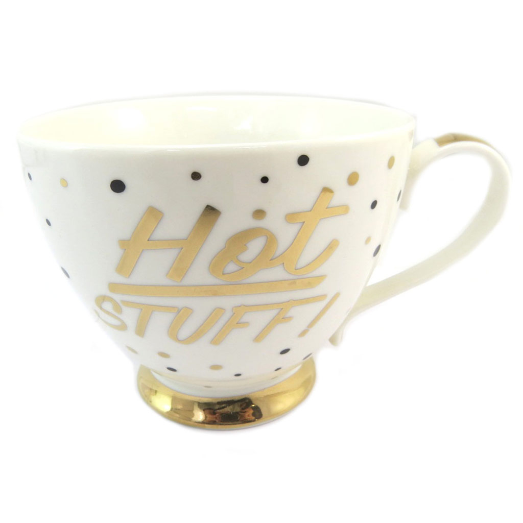 Mug tasse porcelaine \'Hot Stuff !\' ivoire doré - 10x93 cm - [P5213]