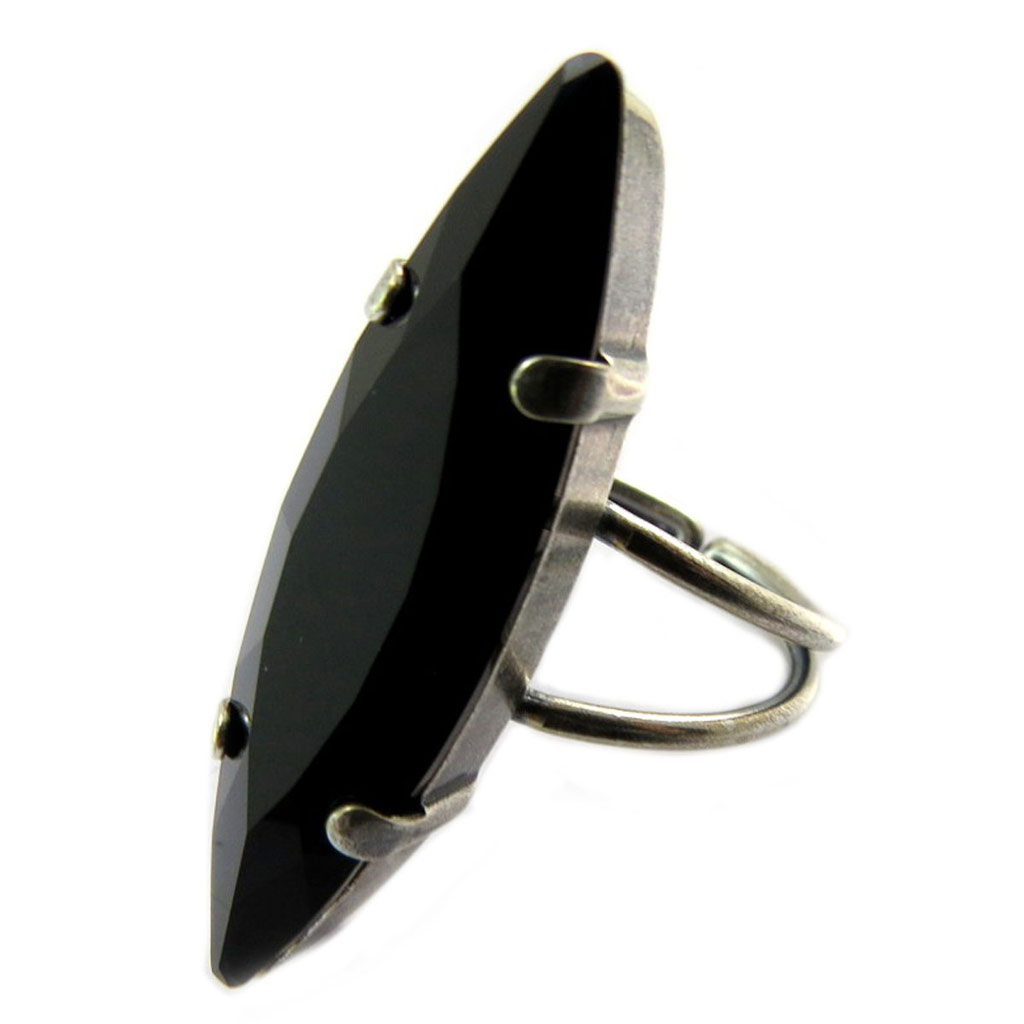 Bague artisanale \'Tsarine\' noir argenté - 35x10 mm - [P5501]