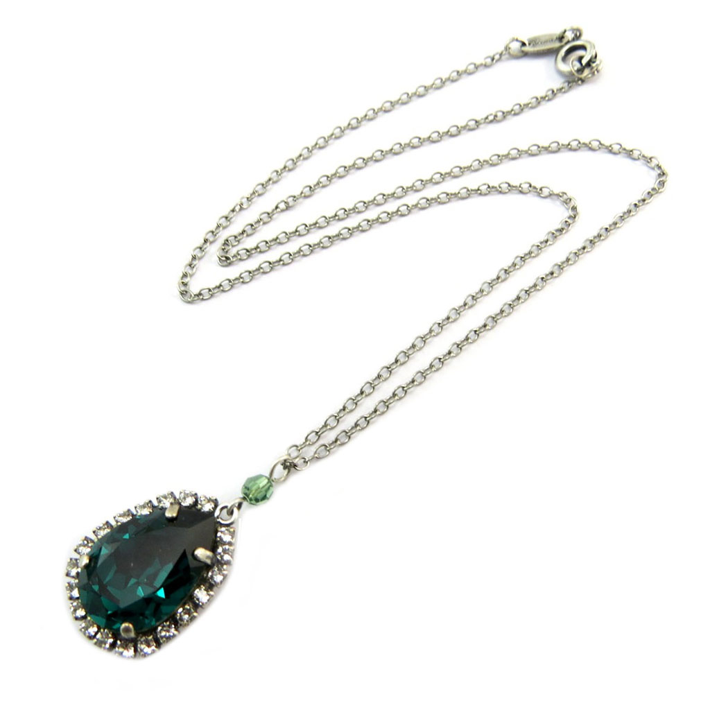 Collier artisanal \'Tsarine\' vert émeraude argenté - 21x19 mm - [P5516]