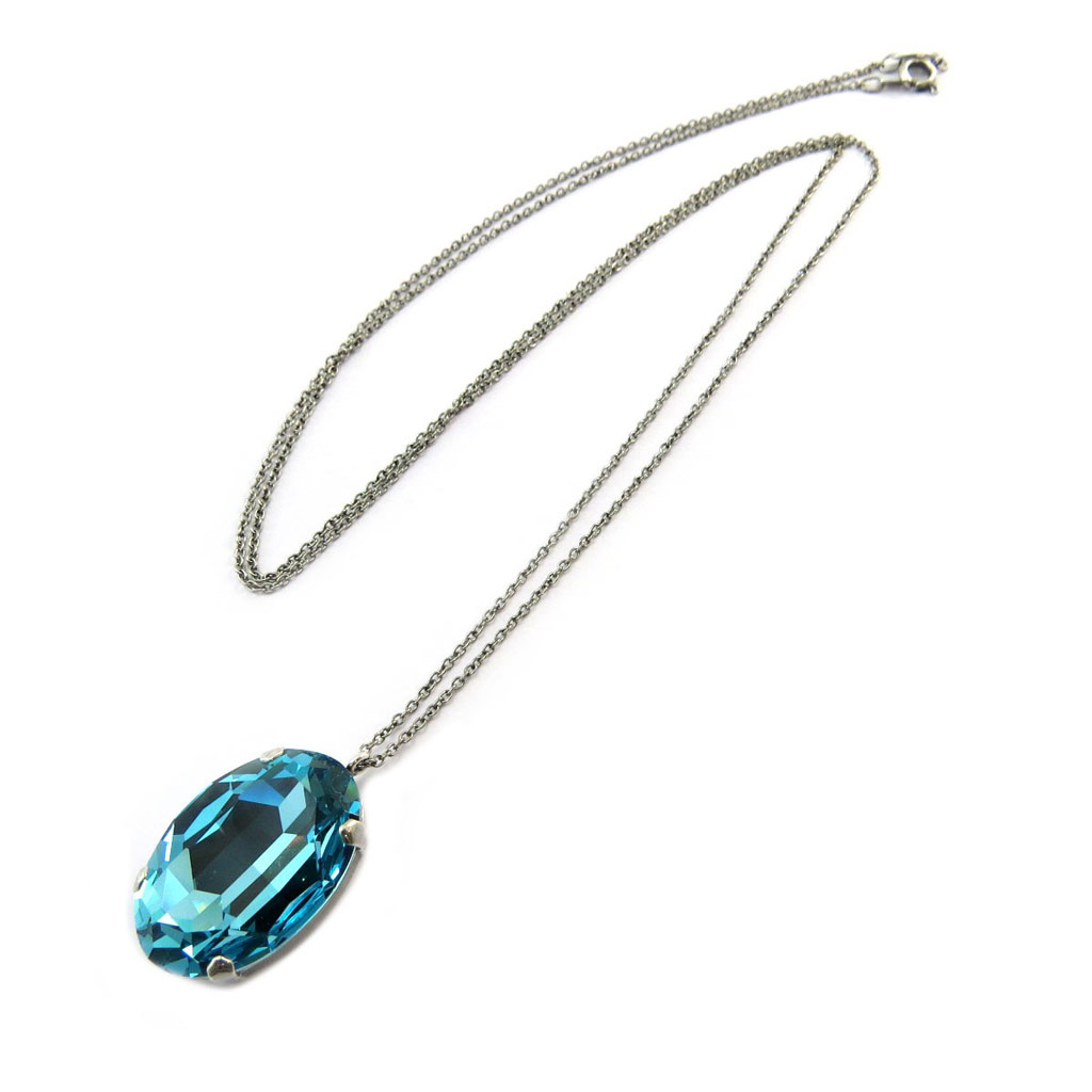 Sautoir artisanal \'Tsarine\' turquoise clair argenté - 94 cm 30x20 mm - [P5521]